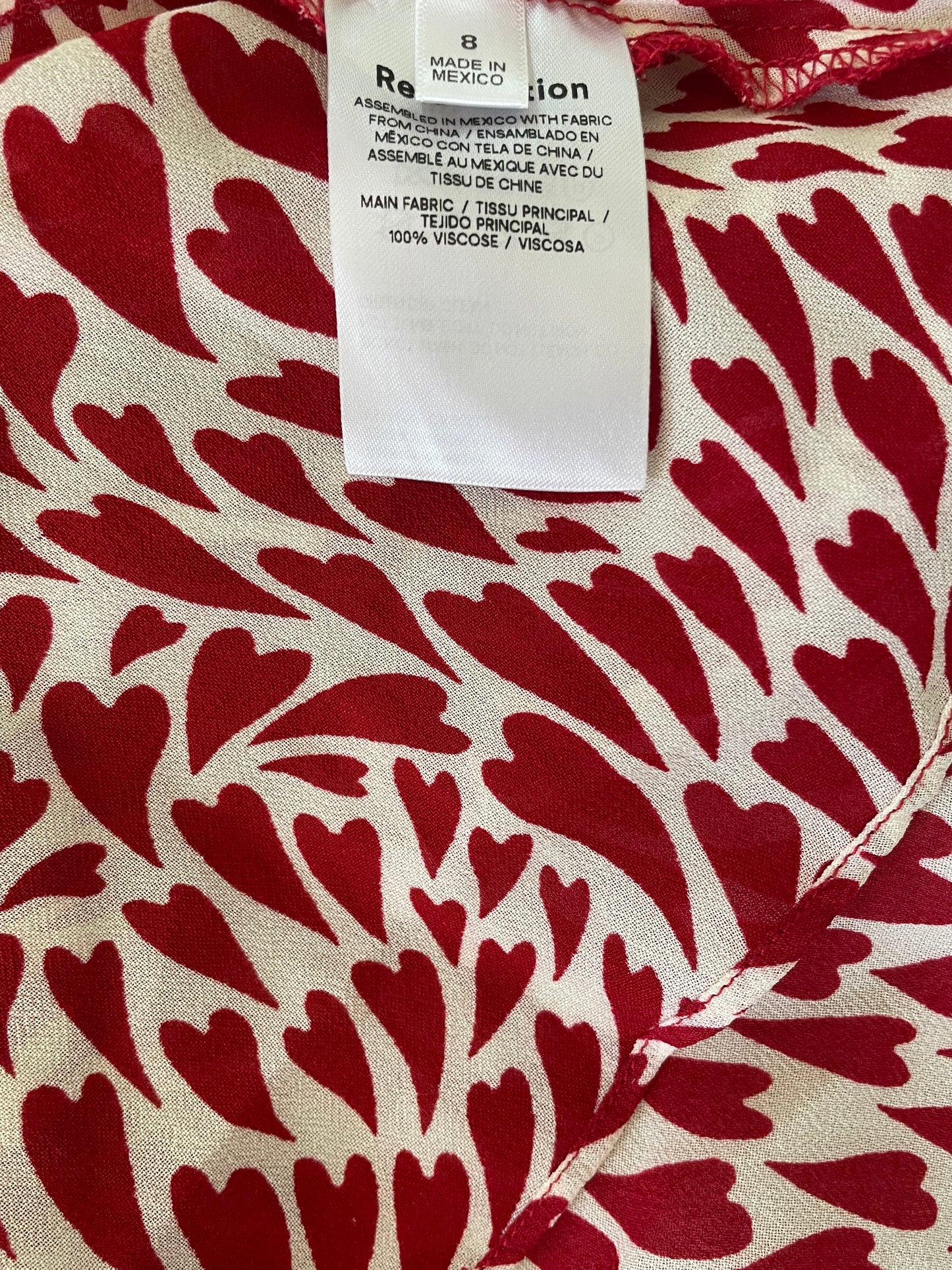 Reformation Enya Sweetheart Midi Dress in Love Pattern, Size 8