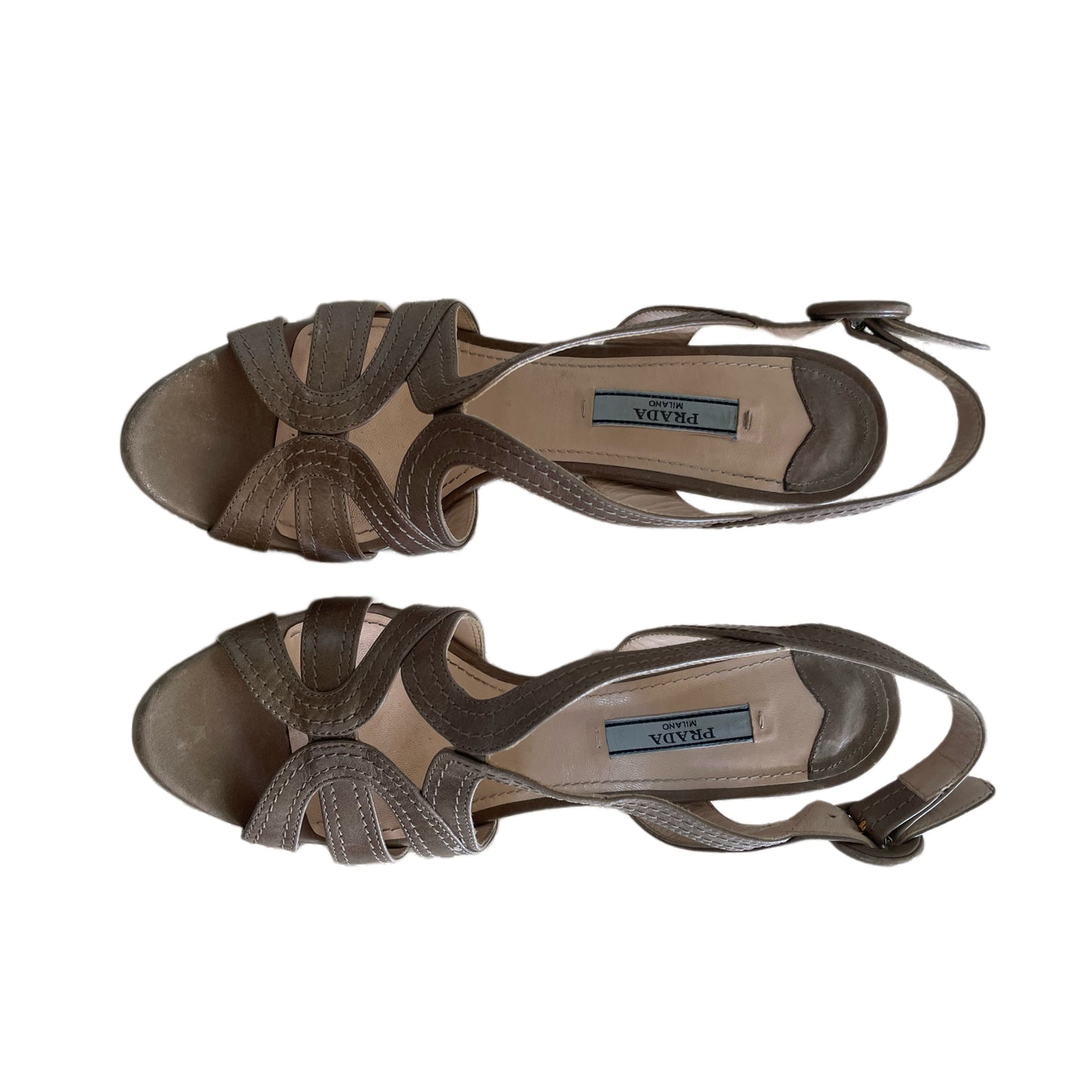 Prada Tan Leather Cut Out Slingback Platform Heels, Size 7