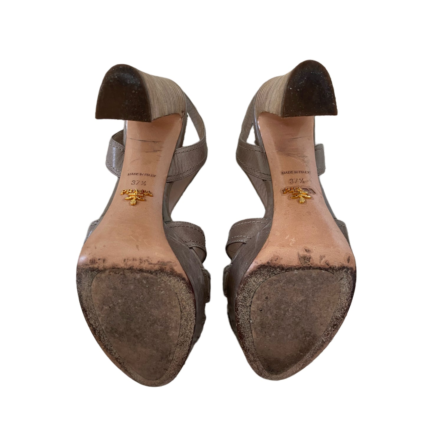 Prada Tan Leather Cut Out Slingback Platform Heels, Size 7